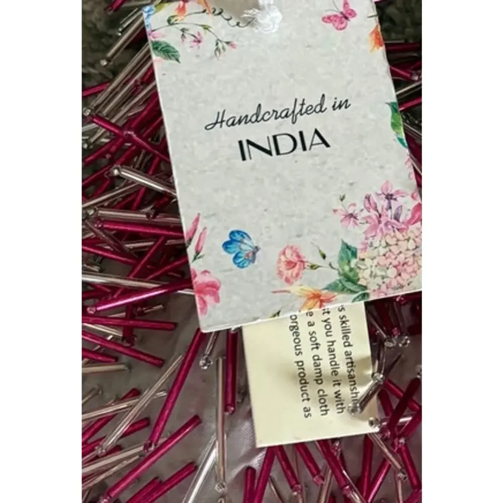 New Handcrafted in India Pink White Beaded Shoulder Bag